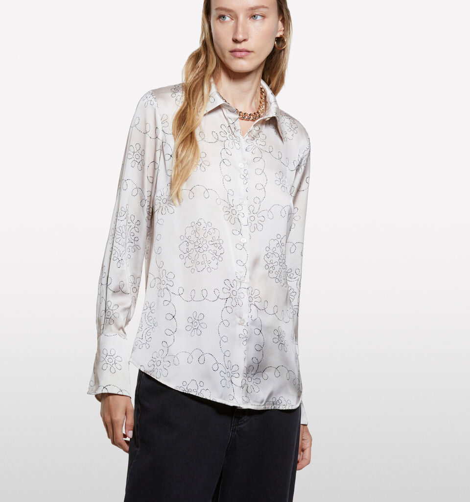 Beige shirt in printed satin - women's shirts - Beige | Sisley image number 3